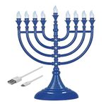 Aviv Judaica Traditional Hanukkah LED Bulb Electric Menorah - Battery or USB Powered Chanukiah - 4' Micro USB Cable Included - Chanukah Decorations by