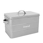 Harbour Housewares Industrial Bread Bin - Vintage Style Steel Kitchen Storage Caddy with Lid - Grey