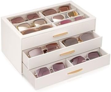 Lolalet 18 Slots Women’s Sunglasses Organizer with Enlarged Compartment, 3-Layer Eyewear Storage Box, Glasses Case Display Holder with Clear Top Lid for Eyeglass Collection, Mothers Day Gifts -Cream