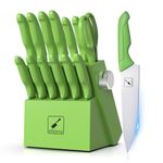 imarku Knife Set with Block, Sharp Knife Set with Built-in Sharpener, Japanese Stainless Steel Kitchen Knife Set with Non-Slip Ergonomic Handle, Dishwasher Safe, 14 PCS Best Father's Day Gift, Green