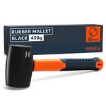 Presch Rubber Mallet Black 450g - Rubber Hammer with fibreglass Handle | ⌀=55mm - Black Natural Rubber for Outdoor - Durable Soft-face Mallet Hammer for Outdoor, Camping, Stones and More