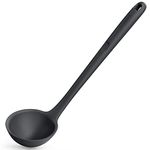 34 cm Silicone Soup Ladle: U-Taste 315℃ Heat Resistant Non-Stick Seamless Rubber Large Kitchen Deep Serving Spoon with Non-Slip Solid Long Handle for Cooking Sauce, Stews, Gravies, Chili (Black)