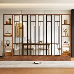 Tribesigns Wall Room Divider Set of 2, 70.9" Modern Freestanding Room Divider with Storage Shelves, Wall Partition for Home & Office (Brown & Black, 47.2" W x 11.8" D x 70.9" H)