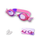 NEHEERA Mermaid Swimming Goggles for Kids With Ear Plugs | UV Protection & Leakproof | Adjustable Strap | Perfect Fit For Age 2-16 | Swimming Safety Gear For Girls (Pink)