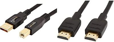 AmazonBasics USB 2.0 Printer Cable - A-Male to B-Male Cord - 6 Feet (1.8 Meters) & Amazon Basics High-Speed HDMI Cable (18 Gbps, 4K/60Hz) - 6 Feet, Pack of 2, Black
