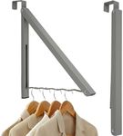 2Pcs Over The Door Hanger Metal Foldable Hanging Rack 20lbs Weight Capacity Collapsible Clothes Drying Single Rod Laundry Hanger Hook Closet Hanger Organizer for Bedroom Bathroom (Grey)