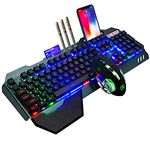 Wireless 2.4 GHz Rechargeable Keyboard Mouse Combo Set QWERTY layout 3800mAh Long Battery Life Unifying USB-Receiver Rainbow Backlit Gamer Keyboard 2400DPI 7 Color Breathing Optical Mouse Mice with PC