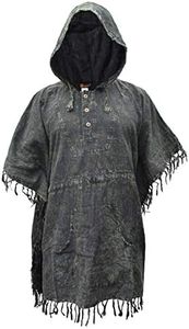 Mens Cotton Lightweight Kangaroo Pocket Hooded Festival Poncho Green Plain Stone Washed