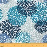 Floral Upholstery Fabric for Chairs, Boho Fabric by The Yard, Petal Decorative Fabric, Dahlia Flower Indoor Outdoor Fabric, Plant Abstract DIY Art Waterproof Fabric, Blue Green, 2 Yards