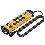 Oviitech 8 Outlets Mountable Heavy Duty Surge Protector Metal Power Strip with 2 USB Charging Ports(2.4A),1800 Joules with 6 Foot Long Extension Cord, Yellow&Black,ETL Listed