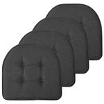 Sweet Home Collection Chair Cushion Memory Foam Pads Tufted Slip Non Skid Rubber Back U-Shaped 17" x 16" Seat Cover, 4 Pack, Charcoal Gray