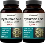 NatureBell 2 Pack Hyaluronic Acid Supplements 2,000 mg | 480 Total Capsules, with MSM & Hydrolyzed Bovine Collagen – 3 in 1 Support for Skin Hydration, Joint Lubrication, Hair, and Eye Health