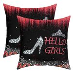 Loussiesd Hello Girls Reversible Throw Pillow Covers for Girls Glitter Red Pillow Covers Home Decor Diamond High-heeled Shoes Square Cushion Covers Set of 2 Crown Pastel Stylish 24x24 Inch49