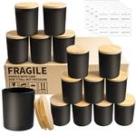 CONNOO 15 Pack 7 OZ Halloween Matte Black Candle Jars with Bamboo Lids for Making Candles, Thick Glass Candle Jars Empty Jars in Bulk with lids - Dishwasher Safe