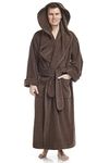 Arus Men’s Big & Tall Long Monk Robe Hooded Full Length Turkish Cotton Bathrobe - brown - Large