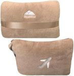 BlueHills Travel Blanket Pillow in Mini Soft Case Premium Plush Airplane Blanket in Soft Bag Compact Pack with Luggage Belt and Backpack Clip - Beige M06, M