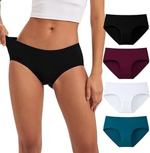 INNERSY Bragas Mujer Algodon Elástico Lote Braguitas Hipster Ropa Interior Cintura Media 4 Pack (L, Negro+Blanco+Azul+Rojo Oscuro)