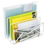 MyGift 3 Slot Modern White Metal Wire Freestanding Desk Mail Sorter with Envelope Design, Office Desktop Letter, File, and Bill Compact Storage Organizer