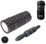 You2bnology 4-in-1 Foam Roller Kit for Deep Tissue Massage, 33cm Muscle Roller Stick and Massage Ball for Physical Therapy Pain Relief Myofascial Release Balance Exercise (Black)