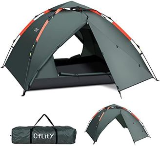 Cflity Camping Tent, 3 Man Instant Pop Up Tent Waterproof Three Layer Automatic Dome Tent, Large Lightweight 4 Seasons Tent, Backpacking Tent with Removable Rain-Fly 2 Extensible Porch for Camping