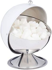 relaxdays Sucrier avec couvercle roulant, acier brillant, sucre, sucreries, boîte de gateaux, rond,pour sucre,blanc.