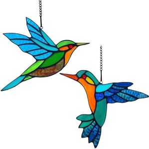 Lcensp 2 Packs Stained Glass Hummingbird Suncatcher Window Hanging Ornament, Stained Glass Birds Suncatcher for Window Decor, Hummingbird Gifts for Women, Mom, Birds Lovers