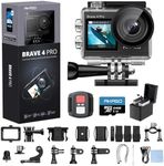 AKASO Brave 4 Pro 4K30 Action Camera with 64GB MicroSD U3 Card 131FT Underwater Waterproof Camera EIS Touch Screen Remote Control with 2x1350mAh Batteries and Helmet Accessories Kit Bundle