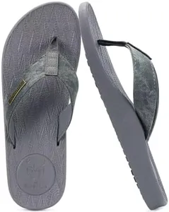 KuaiLu Mens Flip Flops Arch Support Orthotic Orthopedic Plantar Fasciitis Comfortable Waterproof Open Toe Summer Beach Leather Thong Sandals Cushion Slip on Slippers Grey Size 11