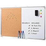 DOEWORKS 36" x 24" Magnetic Whiteboard & Cork Board Combo Board Set, Wall Mounted Notice Bulletin Board Dry Erase/Cork Board Combination with Aluminum Frame