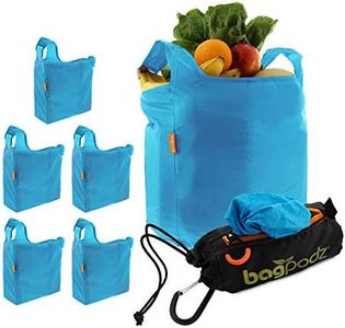 BagPodz Reusable Shopping Bags Inside a Compact Pod with Carry Clip RipStop Nylon Holds 50lbs Very Sturdy, 5 Pack in Blue