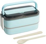 daiDokoro Japanes Bento 3 Compartments Stainless Steel Lunch Box with Spoon & Chopsticks - (1400 ML, Sky Blue)