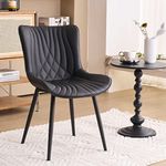 YOUTASTE Black Dining Chairs Set of 2 Mid Century Modern Kitchen&Dining Room Chairs Armless Upholstered Faux Leather Accent Chairs with Back Metal Vanity Lounge Side Chair for Living Room Bedrooms