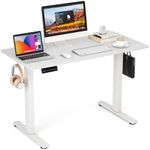 Giantex Electric Standing Desk, 120 x 60 cm Sit Stand Home Office Desk with 3 Memory Height Settings, Height Adjustable Computer Desk with 2 Hanging Hooks & Cable Management (White)