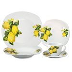 Lorren Home Trends Porcelain 20 Piece Square Dinnerware Set Service for 4-Lemon Design, Yellow