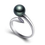 HETICA Black Pearl Rings for Women, Sliver 8mm Black Pearl Rings for Women Adjustable Open Ring Women Fashion Jewelry Gift, Copper, black pearl