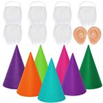 16 Packs Gnome Costume Sets, 7 Pcs Felt Cone Dwarf Hats, 7 Pcs White Fake Beard and 2 Pcs Fake Ears for Halloween Christmas