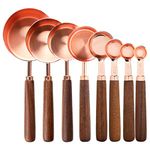 ZURATO 8pc Copper Engraved Stainless Steel Measuring Cups and Spoon Set | Wooden Handle Measuring Spoon Scoop Set | Measuring Cups and Spoons Set | Baking Utensils