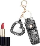 Black Lipstick Holder with Mirror Leather Diamond Lip Gloss Bag Chapstick Holder Keychain Portable Lip Balms Holder for Women Girl Travel Lipgloss Coins Storage Holder for Purse, Diamond