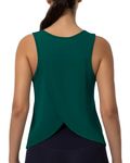 Dawnrole Ice Silk Workout Tank Tops for Women Cropped Split Back Yoga Tops Sleeveless Gym Running Athletic Shirts Dark Green