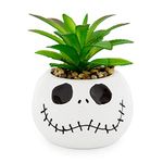 Toynk Disney The Nightmare Before Christmas Jack Skellington 3-Inch Ceramic Mini Planter with Artificial Succulent | Small Flower Pot, Faux Indoor Plants for Desk Shelf, Home Decor Trinket Tray