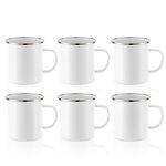 PYD Life Sublimation Blanks Enamel Mug White 17 OZ Camping Outdoor Coffee Travel Metal Mug with Silver Rim for Cricut Mug Press Print 6 Pack