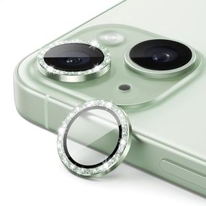 JETech Protector Lente Cámara para iPhone 15 6,1 Pulgadas y iPhone 15 Plus 6,7 Pulgadas, Bling Glitter Individuo 9H Vidrio Templado Anillo Metal Funda, HD Clara, 1 Juego (Verde)