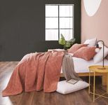 DaDalogy Bedding Terracotta Orange Corduroy Bedspread Set - Earthy Rustic Warm Toned Brick Coral Blanket - Lightweight Soft Velour Luxury Diamond Stitched w/Pillow Shams - King Size - 3-Pieces