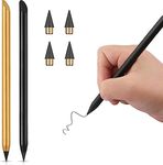 2 Pcs Metal Inkless Pencils Eternal Inkless Everlasting Pencil Metal Mechanical Pencil 0.5 Magic Erasable Pens Eternal Pencil Infinity Reusable Mechanical Pencil with 4 Replaceable Nib (Gold+Black)