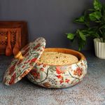 Brick Brown ® Premium Handcrafted Solid Wood Marigold Roti Casserole for Kitchen | Round Hot Pot, Roti Dabba with Lid | Casserole for Dining, (8.8x8.8x4.3Inch)