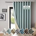 MIULEE 100% Blackout Curtains Linen Textured for Sliding Glass Door Double Wide Thermal Insulated Light Blocking Drapes with Grommet for Bedroom Living Room 1 Panel 100" Wide x 84“ Long Green