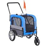 Aosom Dog Bike Trailer 2-in-1 Pet Stroller Cart Bicycle Wagon Cargo Carrier Attachment for Travel with 360 Swivel Wheel, Hitch, Suspension, Safety Flag, Blue