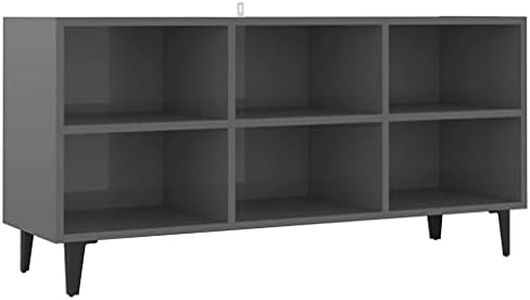 vidaXL TV Cabinet with Metal Legs Living Room Bedroom Unit Rack Stand Storage Cabinet Entertainment Centre Furniture High Gloss Grey 103.5x30x50 cm