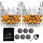 Whiskey Glasses Set of 2 Vintage Whisky Tumblers 300ml Drinking Glasses Crystal Glass Cups Lead Free Scotch Bourbon Brandy Rum Cocktail Drinkware Glassware Barware Home Bar Party Men Gift