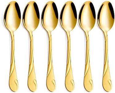 Gold Dessert Spoon Set, Seeshine 6.5-inch(16.5cm) Stainless Steel Shiny Gold Teaspoon, Espresso Coffee Spoon, Set of 6